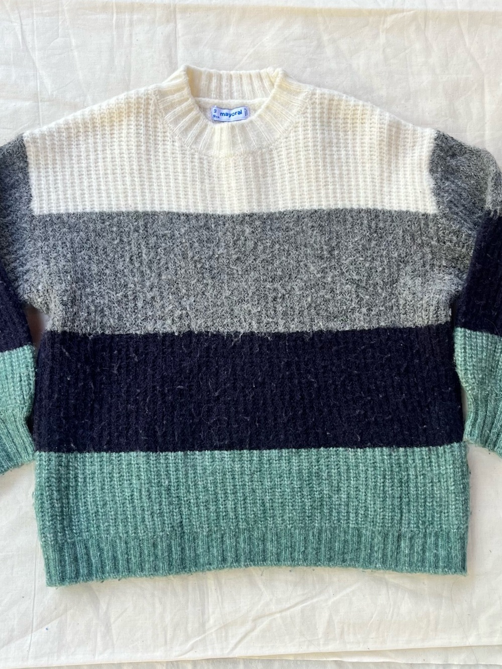 Mayoral Cream, Gray, Navy & Mint Striped Knit Sweater